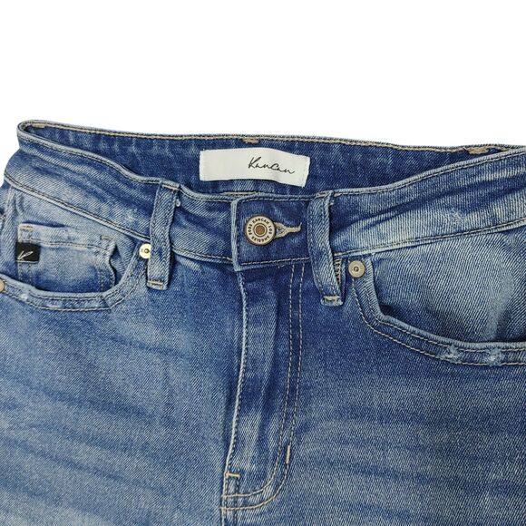 Kancan Sultana Slim Women's 1/24 Distressed Mid Rise Stretch Blue Denim Jeans - Picture 8 of 14